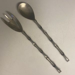Fortune Cookie Handled Salad Servers Serving Set Silver Spoon Fork